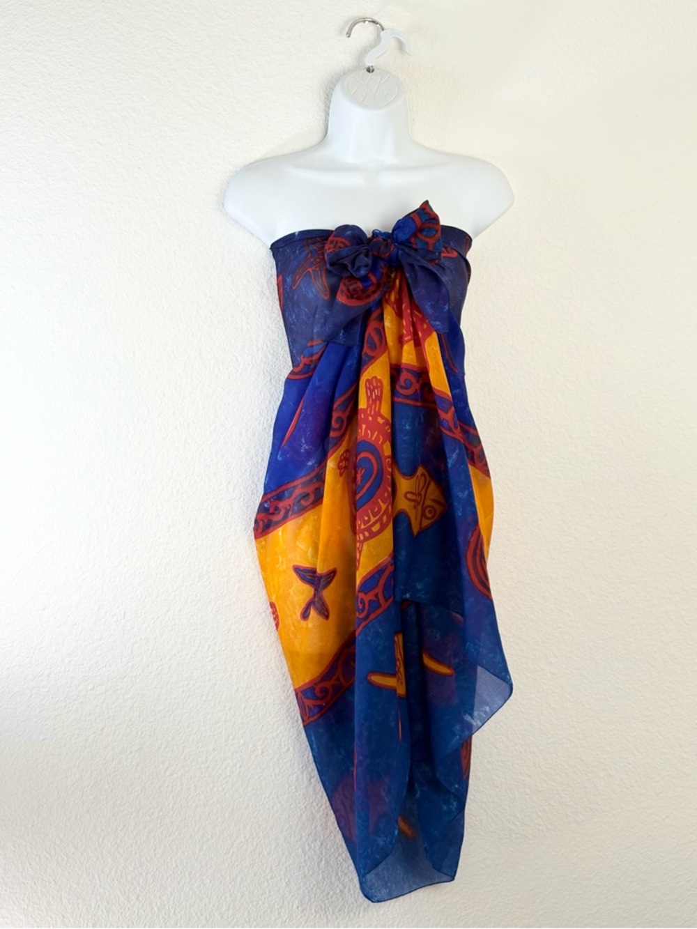 Rima Beachwear Blue & Orange Tropical Cover Up Dress Sarong